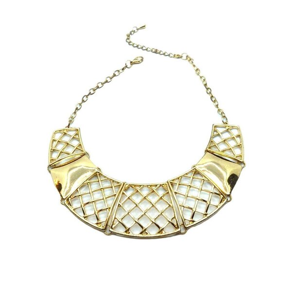 Egyptian style Collar Necklace Gold Tone Adjustable Length Statement - Picture 2 of 3